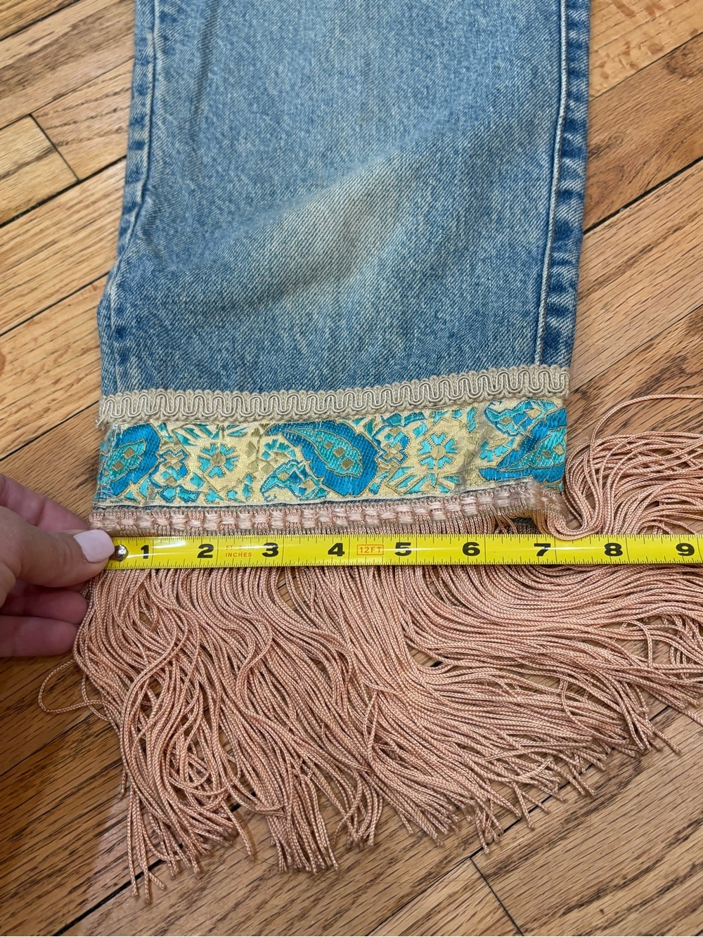 VTG 90s Levi's 569 upcycled fringe paisley jeans loose straight fit 900 series - Picture 12 of 12